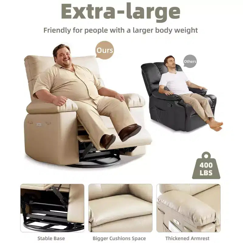 Oversized Recliner Chair - PU Leather Manual Recliner for Adults, Comfy Reclining Chair with Overstuffed Arms and Back, Side Pocket, Single Sofa