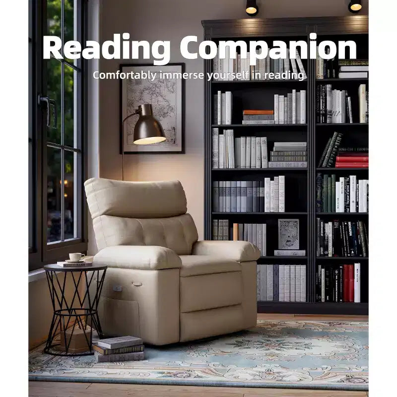 Oversized Recliner Chair - PU Leather Manual Recliner for Adults, Comfy Reclining Chair with Overstuffed Arms and Back, Side Pocket, Single Sofa