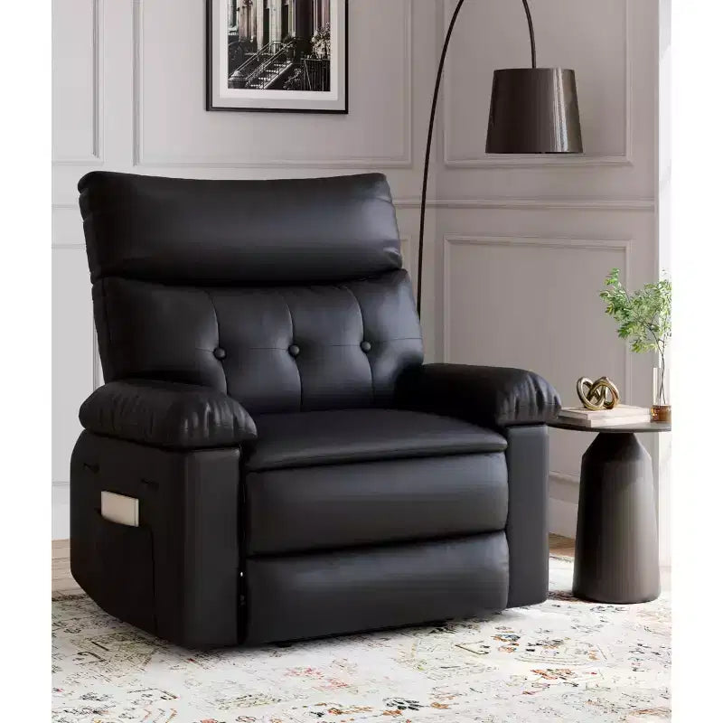Oversized Recliner Chair - PU Leather Manual Recliner for Adults, Comfy Reclining Chair with Overstuffed Arms and Back, Side Pocket, Single Sofa