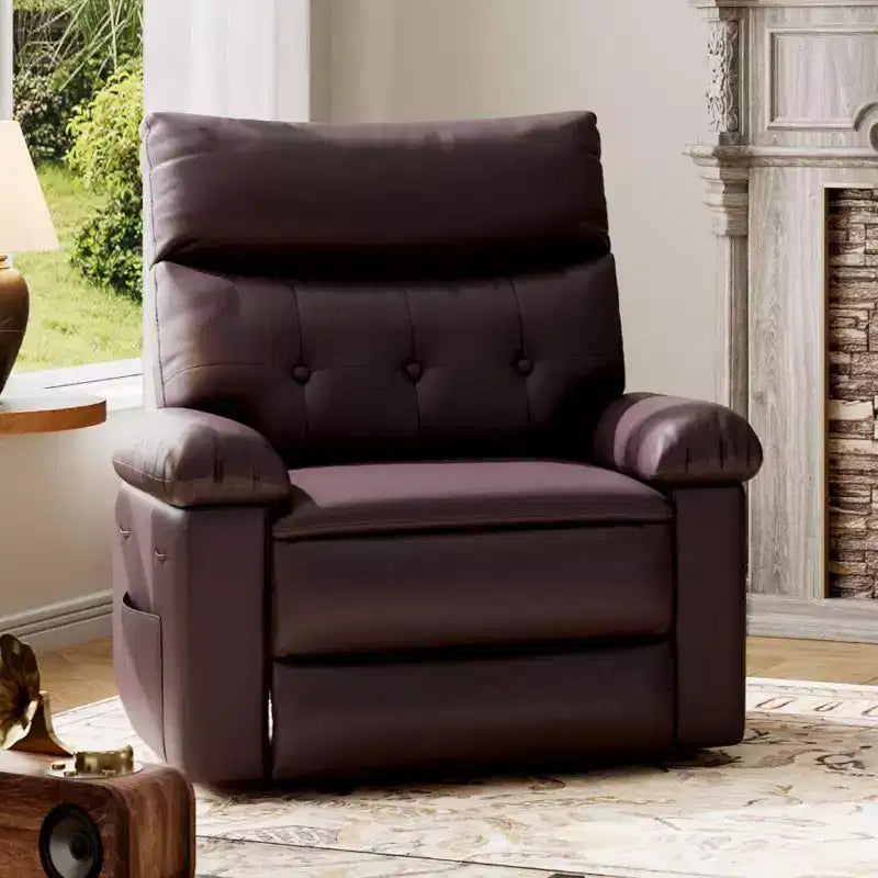 Oversized Recliner Chair - PU Leather Manual Recliner for Adults, Comfy Reclining Chair with Overstuffed Arms and Back, Side Pocket, Single Sofa
