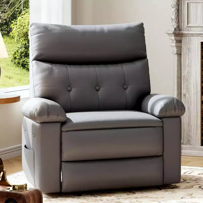 Oversized Recliner Chair - PU Leather Manual Recliner for Adults, Comfy Reclining Chair with Overstuffed Arms and Back, Side Pocket, Single Sofa