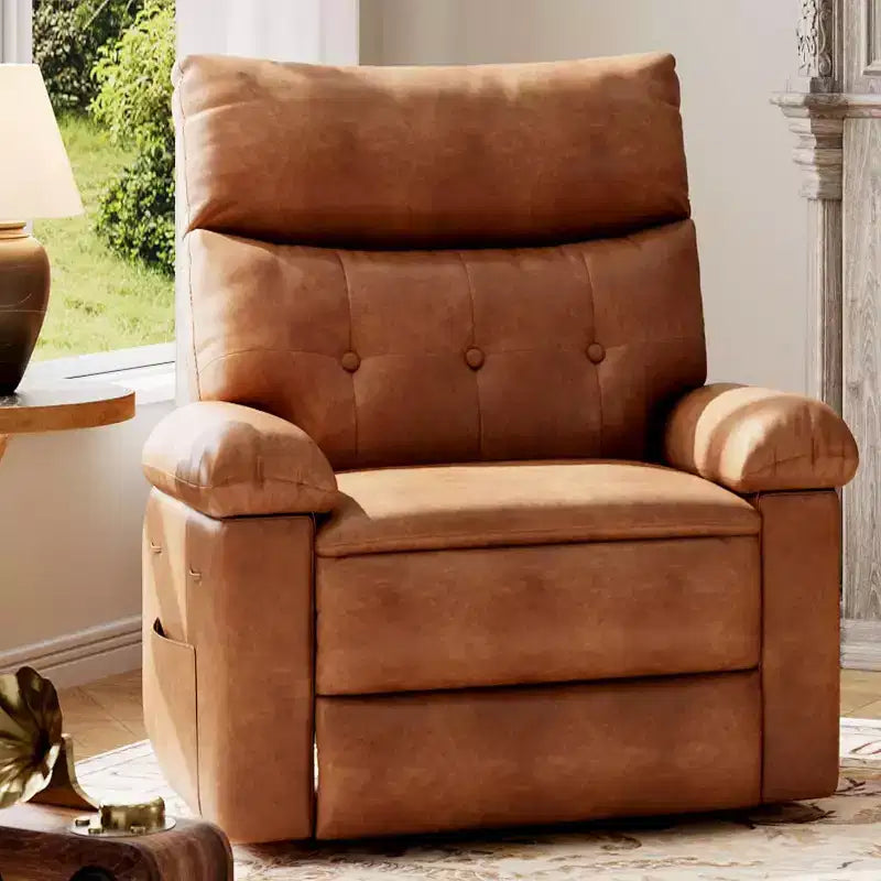 Oversized Recliner Chair - PU Leather Manual Recliner for Adults, Comfy Reclining Chair with Overstuffed Arms and Back, Side Pocket, Single Sofa