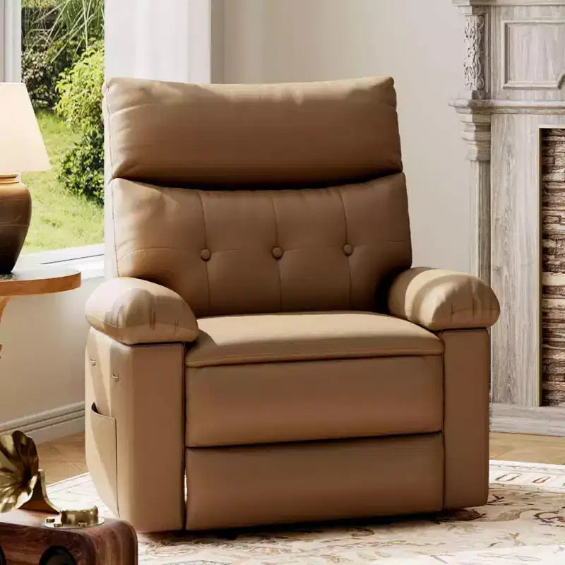 Oversized Recliner Chair - PU Leather Manual Recliner for Adults, Comfy Reclining Chair with Overstuffed Arms and Back, Side Pocket, Single Sofa