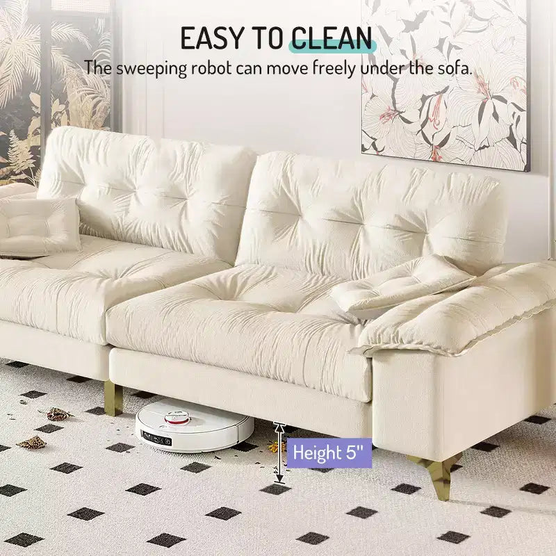 Whisen 104.7 Modern 4-Seat Cloud Sofa, Comfy Chenille Upholstered Couch with 2 Pillows, Wide Removable Armrests, Metal Legs