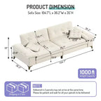 Whisen 104.7 Modern 4-Seat Cloud Sofa, Comfy Chenille Upholstered Couch with 2 Pillows, Wide Removable Armrests, Metal Legs