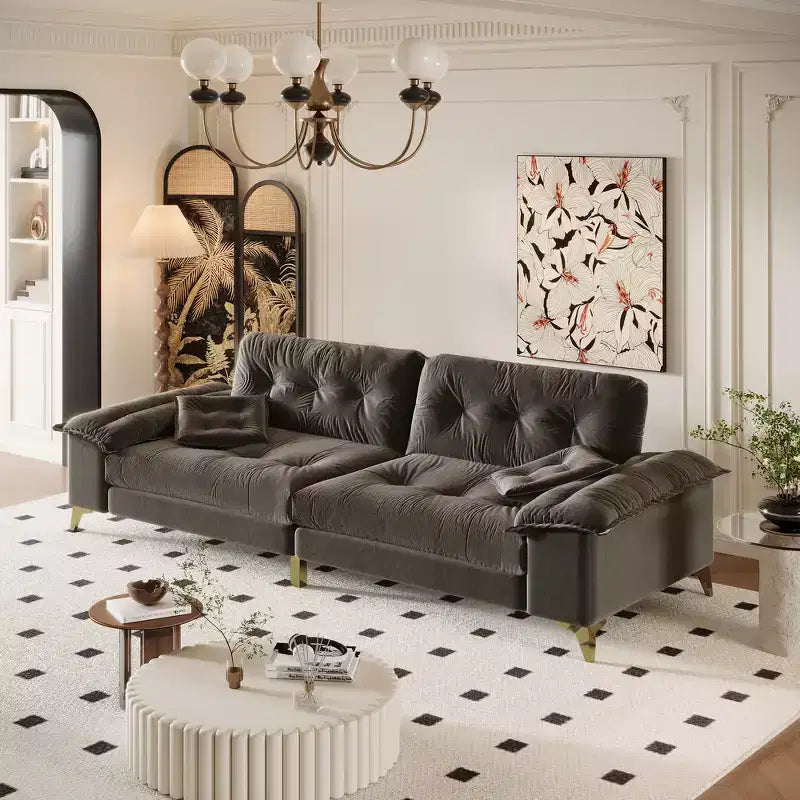 Whisen 104.7 Modern 4-Seat Cloud Sofa, Comfy Chenille Upholstered Couch with 2 Pillows, Wide Removable Armrests, Metal Legs