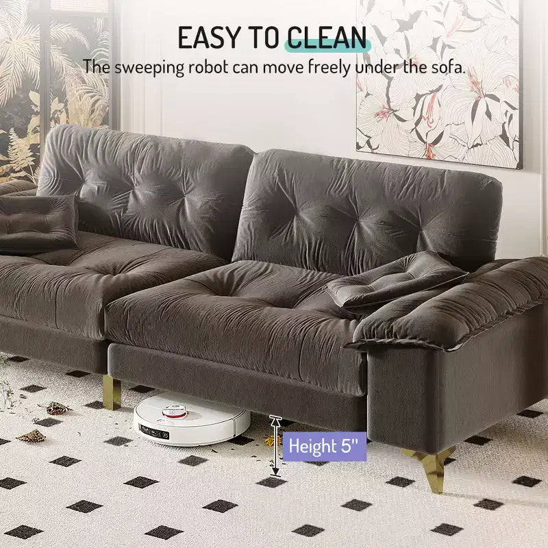 Whisen 104.7 Modern 4-Seat Cloud Sofa, Comfy Chenille Upholstered Couch with 2 Pillows, Wide Removable Armrests, Metal Legs