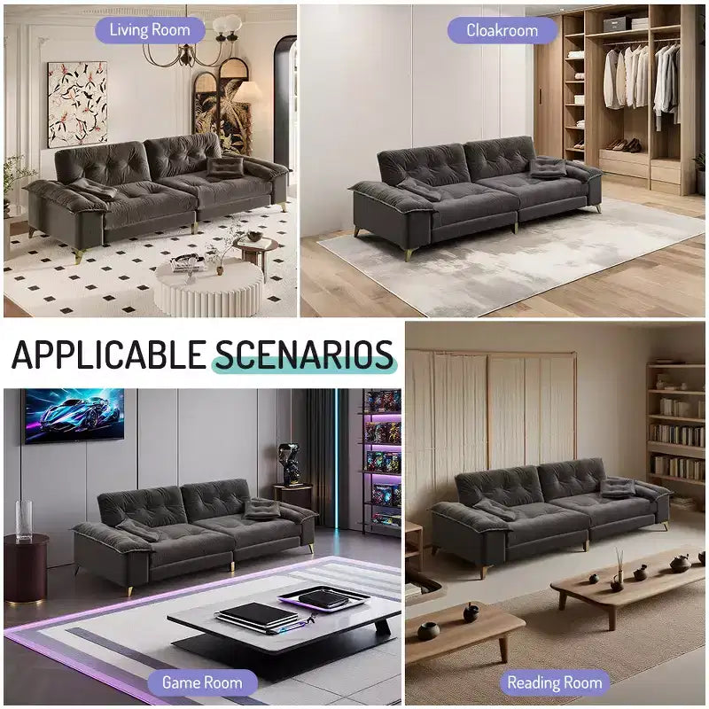 Whisen 104.7 Modern 4-Seat Cloud Sofa, Comfy Chenille Upholstered Couch with 2 Pillows, Wide Removable Armrests, Metal Legs
