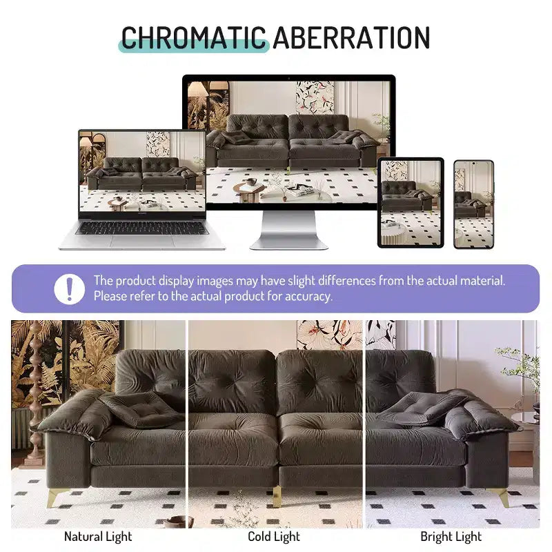 Whisen 104.7 Modern 4-Seat Cloud Sofa, Comfy Chenille Upholstered Couch with 2 Pillows, Wide Removable Armrests, Metal Legs