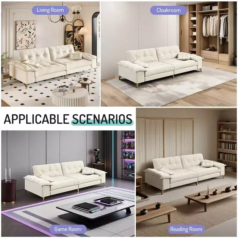 Whisen 104.7 Modern 4-Seat Cloud Sofa, Comfy Chenille Upholstered Couch with 2 Pillows, Wide Removable Armrests, Metal Legs