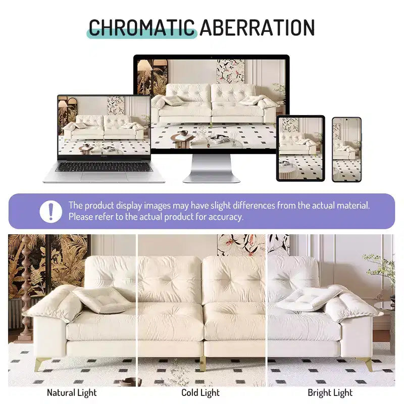 Whisen 104.7 Modern 4-Seat Cloud Sofa, Comfy Chenille Upholstered Couch with 2 Pillows, Wide Removable Armrests, Metal Legs