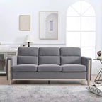 Modern Upholstered Sofa, 3-Seater Sofa with Side Pocket Wood Frame Mid-Century Modern Upholstered Loveseat for Living Room Bedroom Office Gray