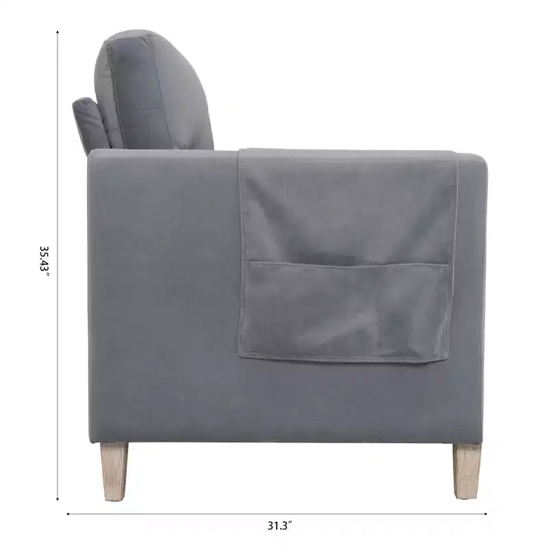 Modern Upholstered Sofa, 3-Seater Sofa with Side Pocket Wood Frame Mid-Century Modern Upholstered Loveseat for Living Room Bedroom Office Gray