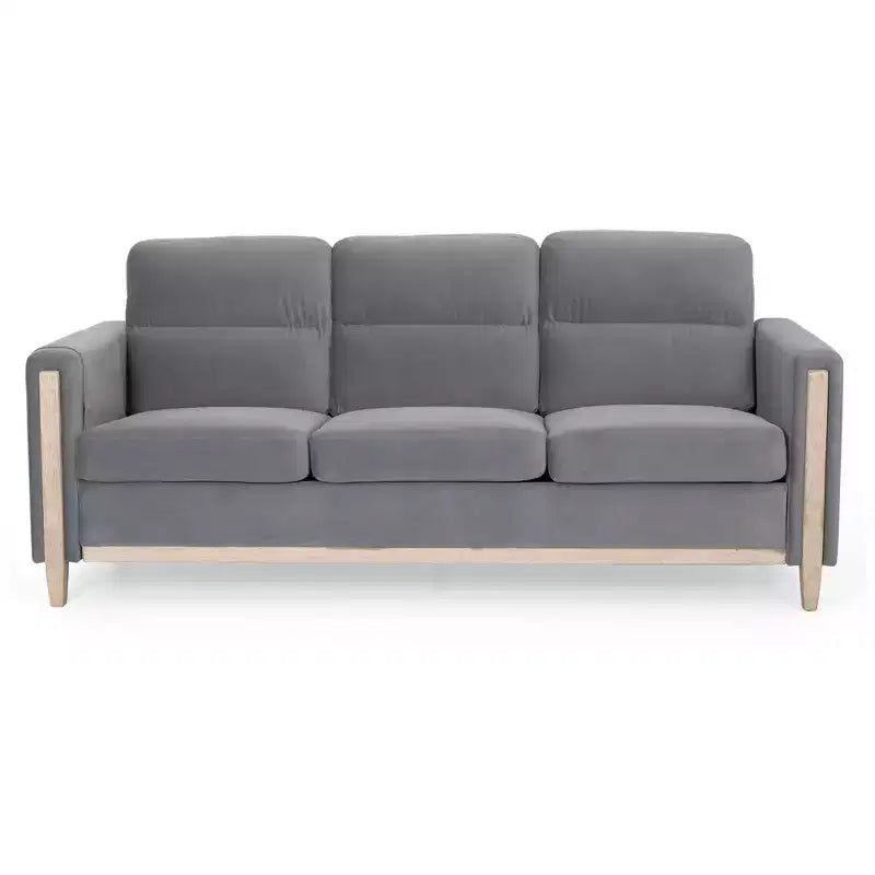 Modern Upholstered Sofa, 3-Seater Sofa with Side Pocket Wood Frame Mid-Century Modern Upholstered Loveseat for Living Room Bedroom Office Gray