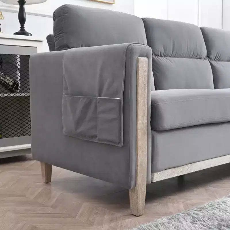 Modern Upholstered Sofa, 3-Seater Sofa with Side Pocket Wood Frame Mid-Century Modern Upholstered Loveseat for Living Room Bedroom Office Gray