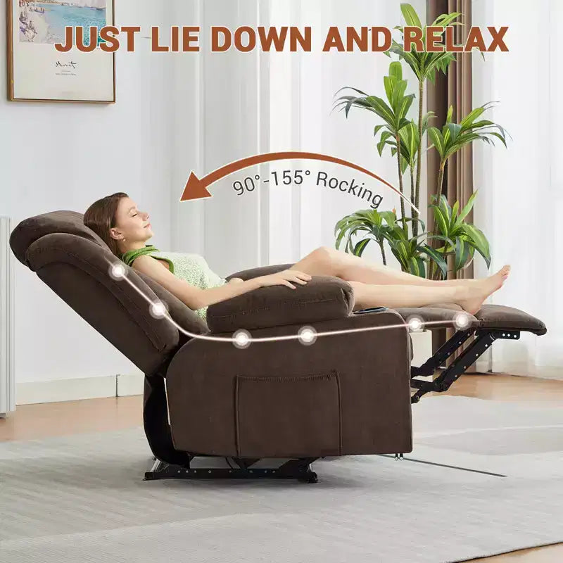 Oversized Recliner Chair with Massage and Heat - Manual Reclining Sofa with Cup Holders and Storage Pocket, Comfortable Overstuffed Deep Seat