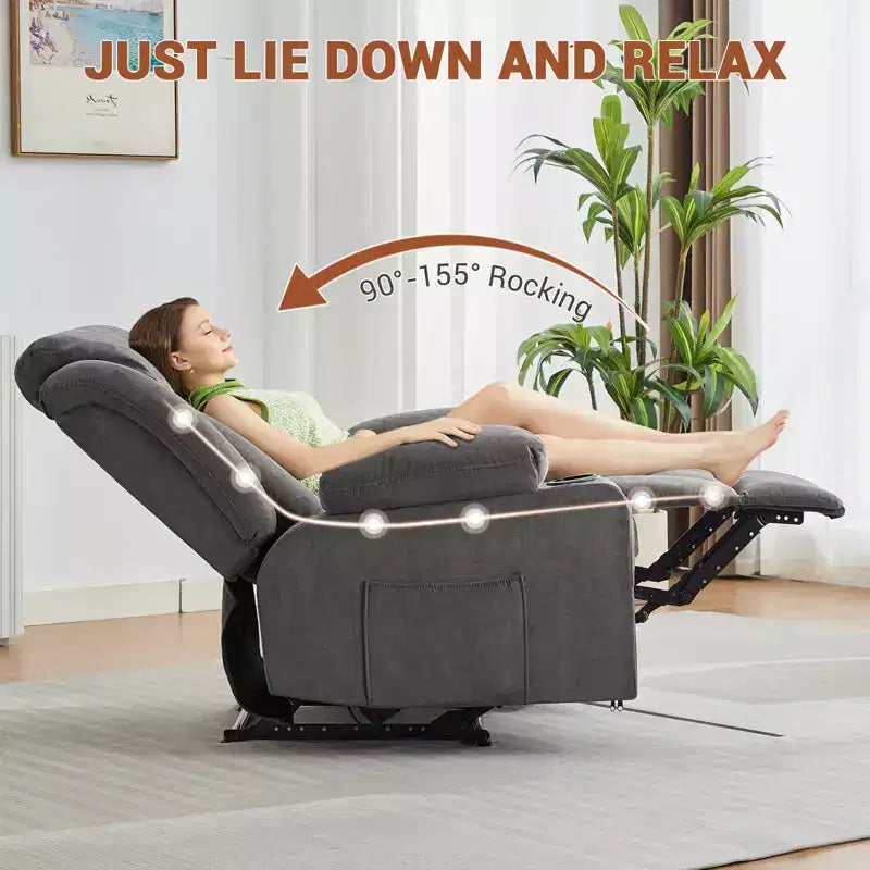 Oversized Recliner Chair with Massage and Heat - Manual Reclining Sofa with Cup Holders and Storage Pocket, Comfortable Overstuffed Deep Seat