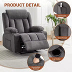 Oversized Recliner Chair with Massage and Heat - Manual Reclining Sofa with Cup Holders and Storage Pocket, Comfortable Overstuffed Deep Seat