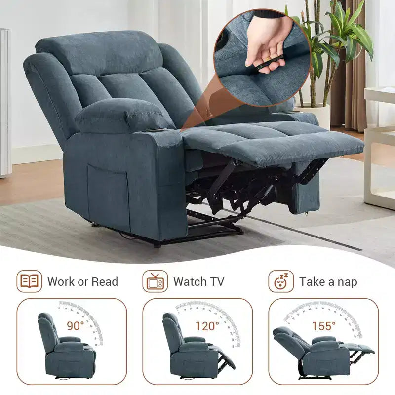 Oversized Recliner Chair with Massage and Heat - Manual Reclining Sofa with Cup Holders and Storage Pocket, Comfortable Overstuffed Deep Seat