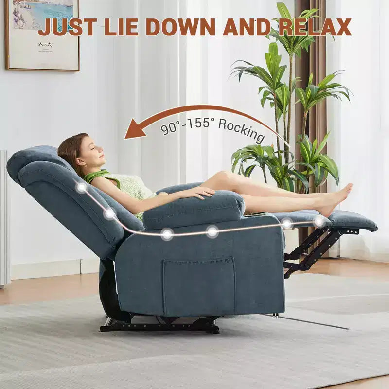 Oversized Recliner Chair with Massage and Heat - Manual Reclining Sofa with Cup Holders and Storage Pocket, Comfortable Overstuffed Deep Seat