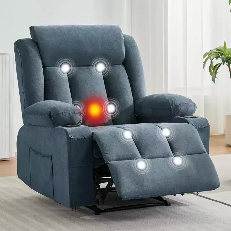 Oversized Recliner Chair with Massage and Heat - Manual Reclining Sofa with Cup Holders and Storage Pocket, Comfortable Overstuffed Deep Seat