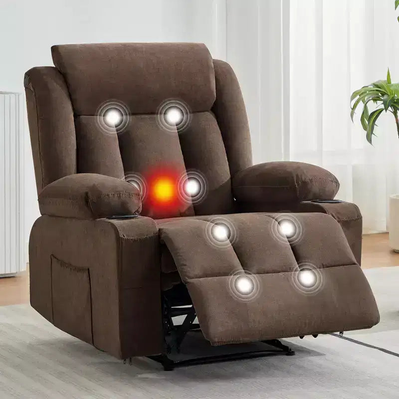 Oversized Recliner Chair with Massage and Heat - Manual Reclining Sofa with Cup Holders and Storage Pocket, Comfortable Overstuffed Deep Seat