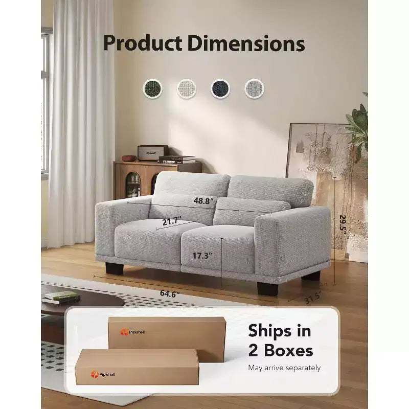 Causeuse moderne de 65 po avec sièges profonds et accoudoirs larges, causeuse pour salon, causeuse confortable avec capacité de poids maximale de 300 lb