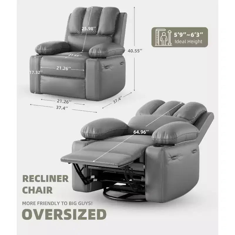 Oversized Recliner Chairs with Heat and Massage - 360 Swivel Lazy Recliner Chair for Adults Holder for Living Rooms, Bedrooms and Nurseries