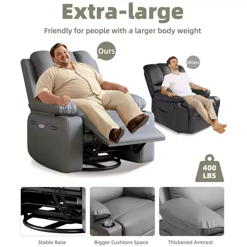 Oversized Recliner Chairs with Heat and Massage - 360 Swivel Lazy Recliner Chair for Adults Holder for Living Rooms, Bedrooms and Nurseries