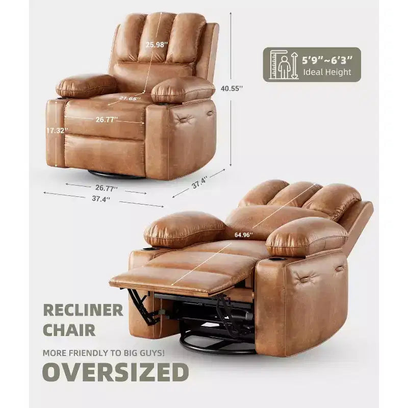 Oversized Recliner Chairs with Heat and Massage - 360 Swivel Lazy Recliner Chair for Adults Holder for Living Rooms, Bedrooms and Nurseries