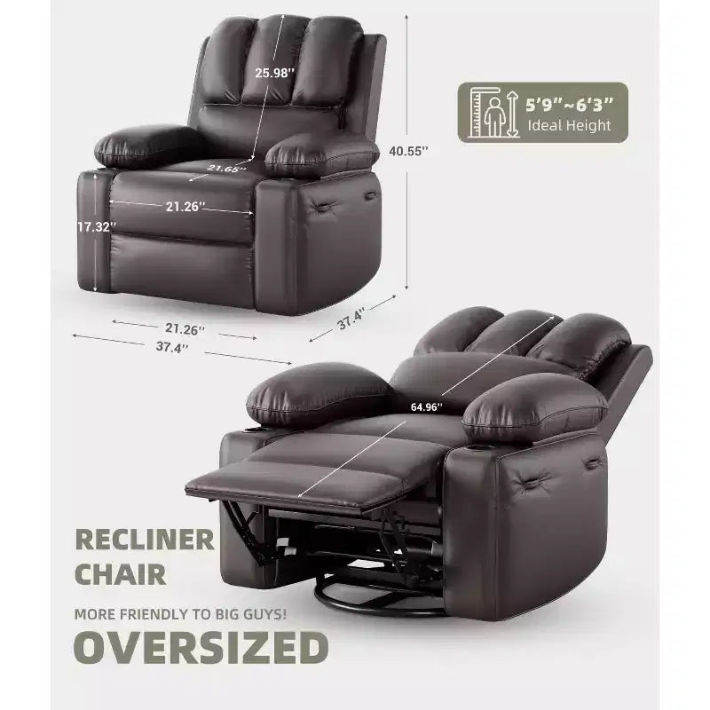 Oversized Recliner Chairs with Heat and Massage - 360 Swivel Lazy Recliner Chair for Adults Holder for Living Rooms, Bedrooms and Nurseries