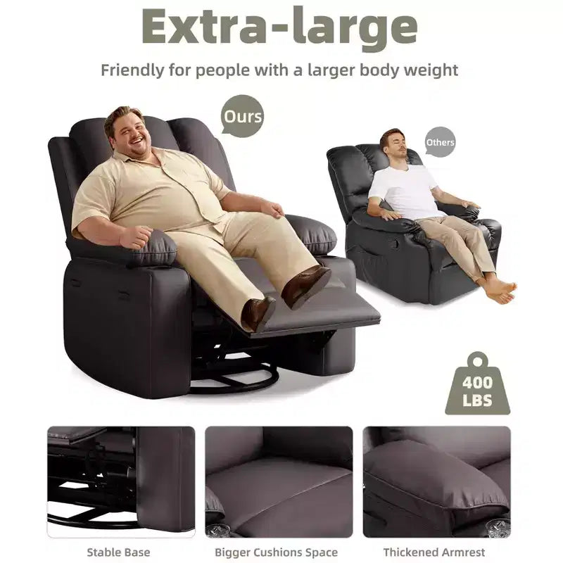 Oversized Recliner Chairs with Heat and Massage - 360 Swivel Lazy Recliner Chair for Adults Holder for Living Rooms, Bedrooms and Nurseries