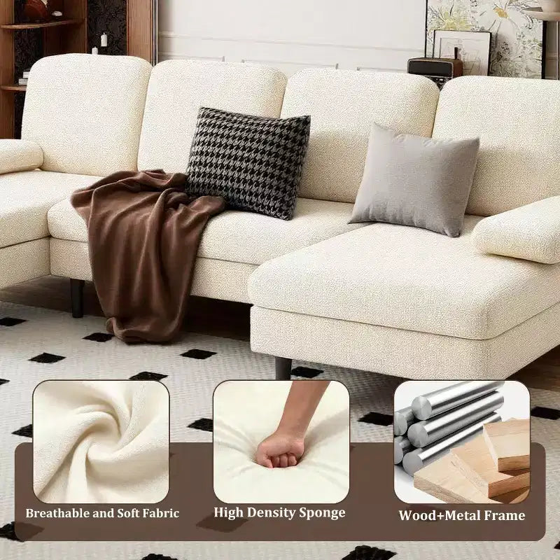 Canapé modulable moderne en U Okak avec pieds en bois, canapés inclinables en tissu chenille pour salon, appartements
