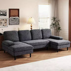 Canapé modulable moderne en U Okak avec pieds en bois, canapés inclinables en tissu chenille pour salon, appartements