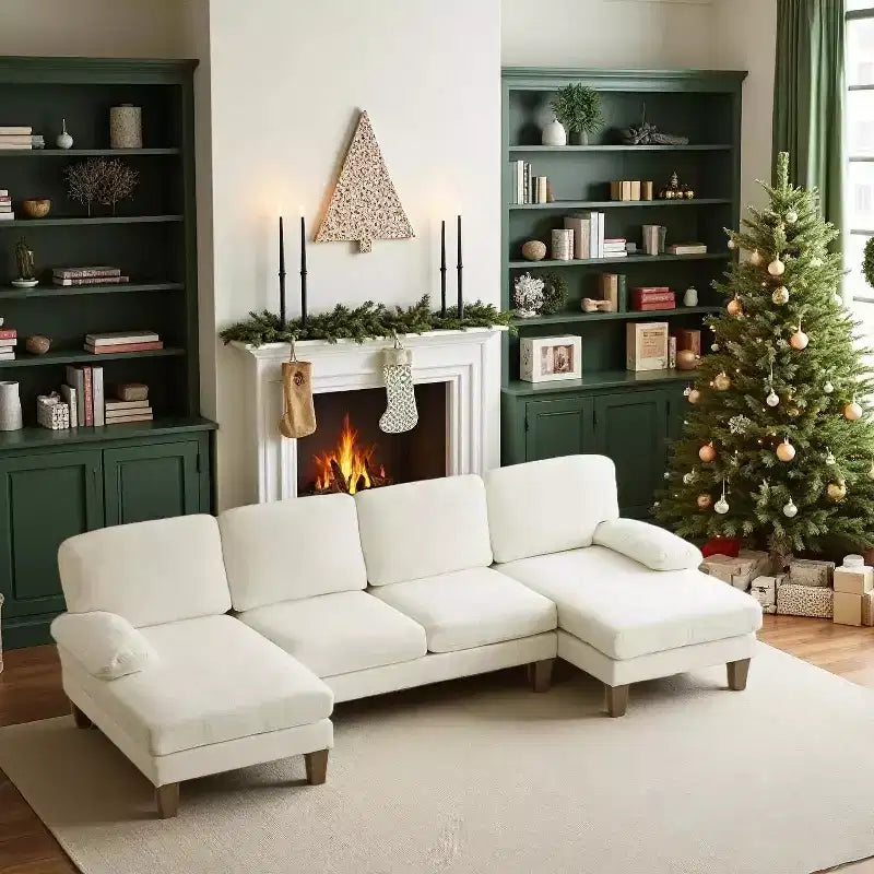 Okak Modern U-shaped Combination Sofa Couch with Wooden Feet,Chenille Fabric Recliner Sofas for Living Room,Apartments