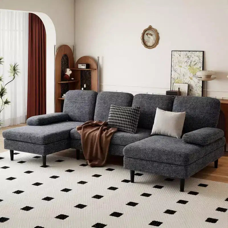 Okak Modern U-shaped Combination Sofa Couch with Wooden Feet,Chenille Fabric Recliner Sofas for Living Room,Apartments