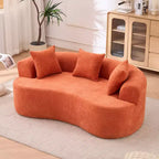 Canapé moderne Okak en croissant, dossier bas, avec coussins profonds et oreillers, canapé-futon en tissu chenille pour salon, appartements