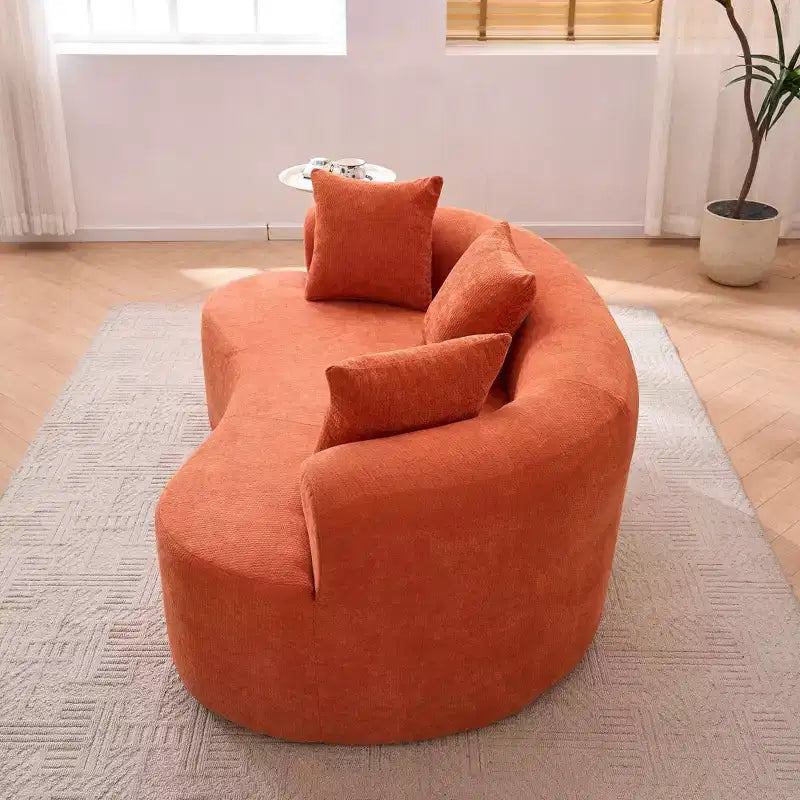 Canapé moderne Okak en croissant, dossier bas, avec coussins profonds et oreillers, canapé-futon en tissu chenille pour salon, appartements
