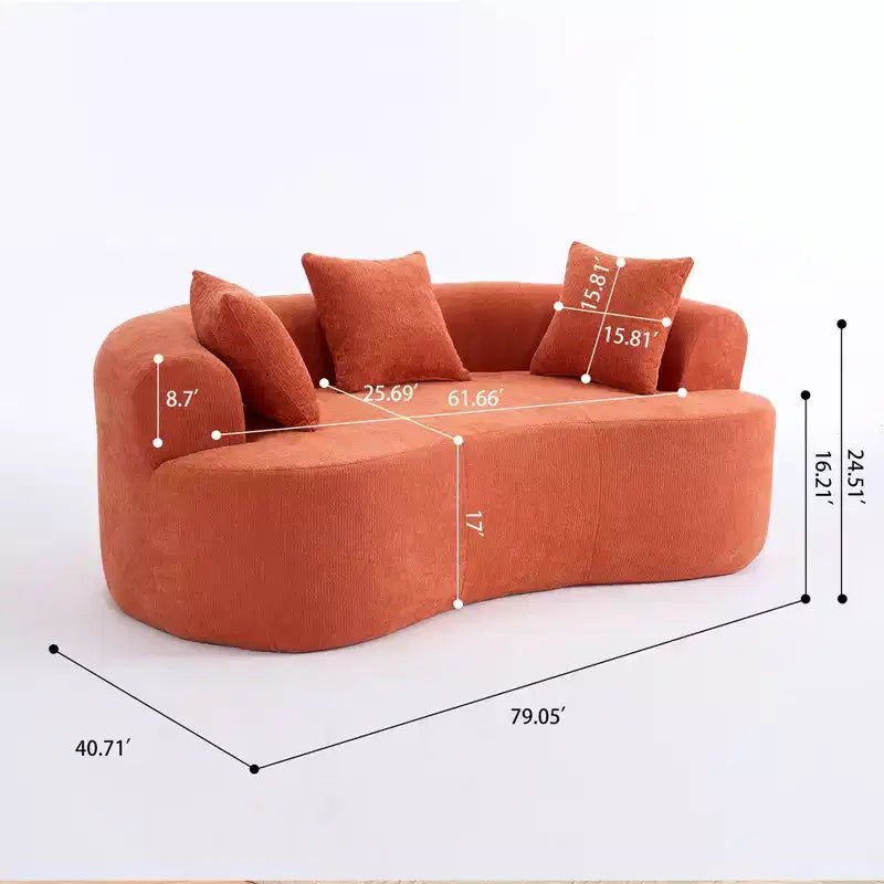 Canapé moderne Okak en croissant, dossier bas, avec coussins profonds et oreillers, canapé-futon en tissu chenille pour salon, appartements