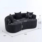 Canapé moderne Okak en croissant, dossier bas, avec coussins profonds et oreillers, canapé-futon en tissu chenille pour salon, appartements