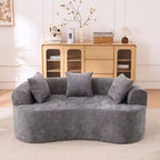 Canapé moderne Okak en croissant, dossier bas, avec coussins profonds et oreillers, canapé-futon en tissu chenille pour salon, appartements