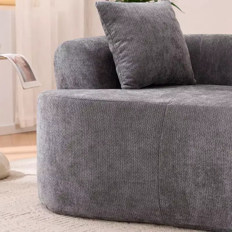 Canapé moderne Okak en croissant, dossier bas, avec coussins profonds et oreillers, canapé-futon en tissu chenille pour salon, appartements