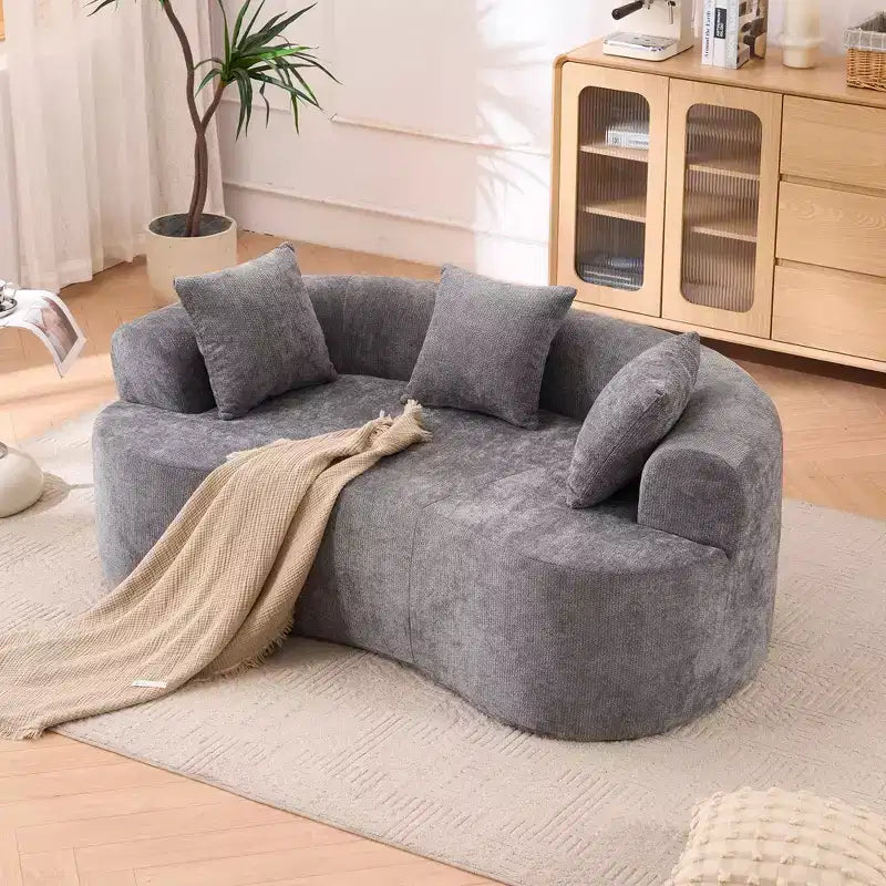 Okak Modern Crescent-shaped Low-back Sofa Couch with Deep Cushions & Pillows,Chenille Fabric Futon Couch for Living Room,Apartments
