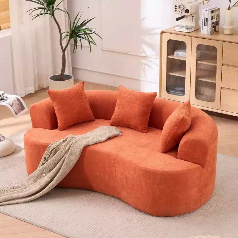Okak Modern Crescent-shaped Low-back Sofa Couch with Deep Cushions & Pillows,Chenille Fabric Futon Couch for Living Room,Apartments