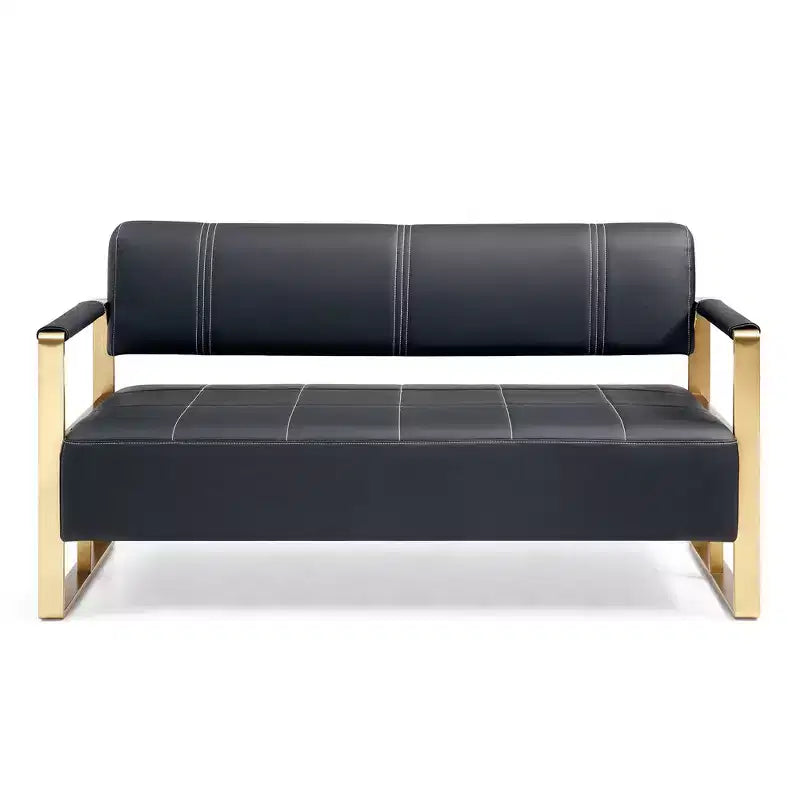 Canapé causeuse de 57,9 po de large, 2 places avec accoudoirs en métal, dossier épais et large, assise rembourrée en mousse haute densité, causeuses d'appoint, noir