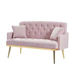 Upholstered Loveseat Couch With 2 Pillows Metal Legs Foam Couch Sleeper Sofa For Guest Room Office Living Room, Pink Teddy Fabric