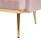 Upholstered Loveseat Couch With 2 Pillows Metal Legs Foam Couch Sleeper Sofa For Guest Room Office Living Room, Pink Teddy Fabric