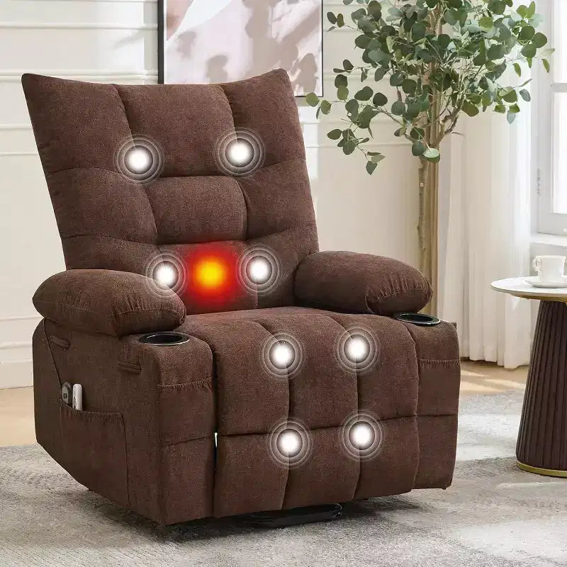 Power Lift Recliner Chair for Elderly - Electric Massage & Heat Recliner with 45 Assist Stand, Swivel Rocker with Cup Holders, Reclining Lounge