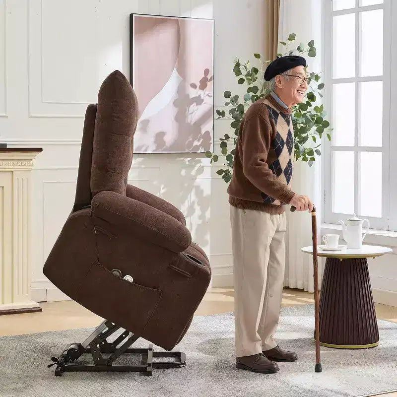 Power Lift Recliner Chair for Elderly - Electric Massage & Heat Recliner with 45 Assist Stand, Swivel Rocker with Cup Holders, Reclining Lounge