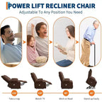 Power Lift Recliner Chair for Elderly - Electric Massage & Heat Recliner with 45 Assist Stand, Swivel Rocker with Cup Holders, Reclining Lounge